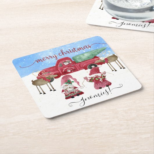 Winter Sneeuw kabouters Vrolijk Kerstmis Rode Vrac Kartonnen Onderzetters (Schuin)