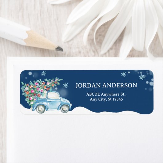 Winter sneeuw Kerstauto Etiket (Insitu)