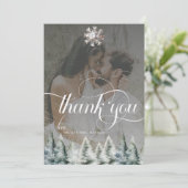 Winter Sneeuw Kerstbruiloft Bedankkaart (Staand voorkant)