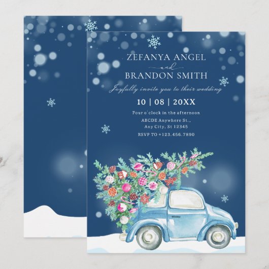 Winter sneeuw Kerstmis auto bruiloft Kaart (Voorkant / Achterkant)