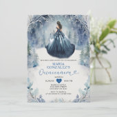 Winter Sneeuw Marine Blauwe Jurk Forest Quinceañer Kaart (Staand voorkant)