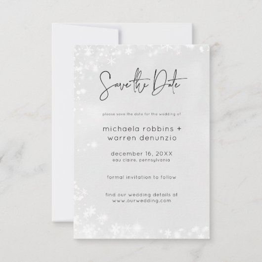 Winter Sneeuw Moderne Foto Bruiloft Save The Date (Achterkant)