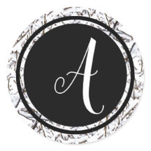 Winter Sneeuw Monogram Zwart Rond - Cirkel Sticker