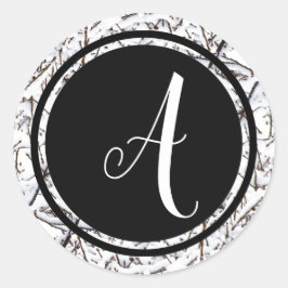 Winter Sneeuw Monogram Zwart Rond - Cirkel Sticker