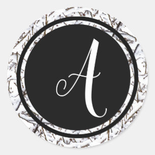 Winter Sneeuw Monogram Zwart Rond - Cirkel Sticker