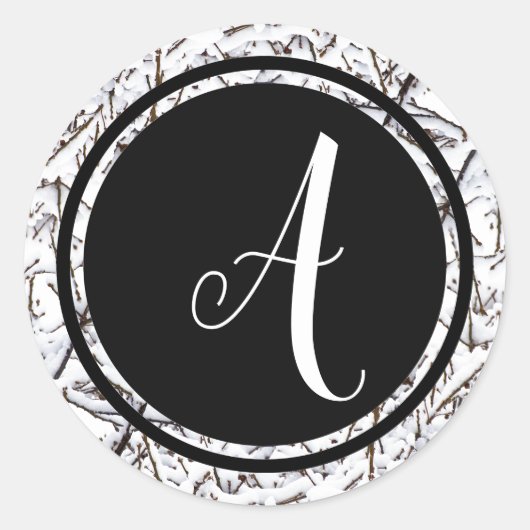 Winter Sneeuw Monogram Zwart Rond - Cirkel Sticker (Voorkant)