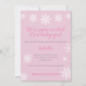Winter sneeuw opgewonden roze baby meisje douche kaart (Voorkant)