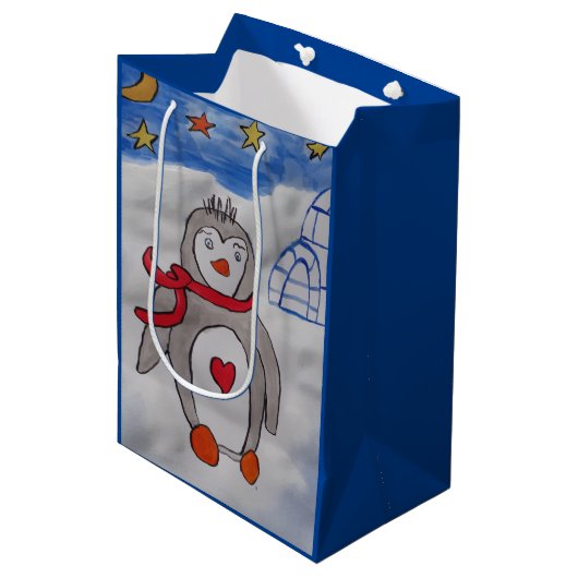 Winter Sneeuw Pinguïn Medium Cadeauzakje (Voorkant Gekanteld)