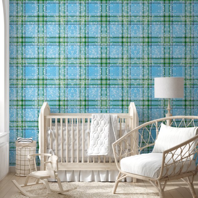 Winter Sneeuw Plaid Tartan Design Behang (Kinderen)