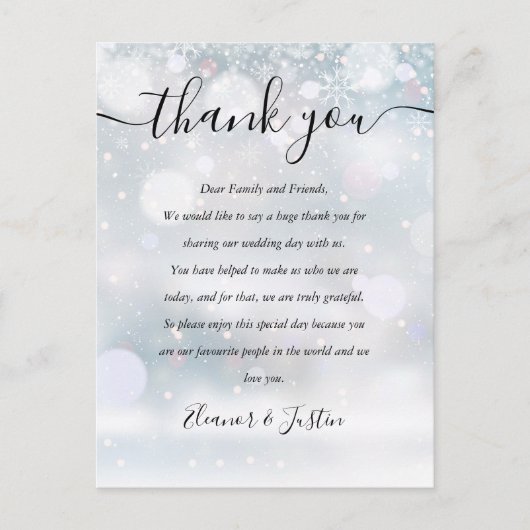 Winter sneeuw receptie dank u plaats kaart (Voorkant)