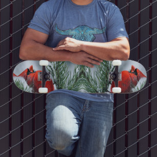 Winter Sneeuw Rode Kardinaal Vogel Kerstvakantie Persoonlijk Skateboard