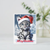 Winter Sneeuw Santa Schattige Sneeuw Leopard Cub K Briefkaart (Staand voorkant)