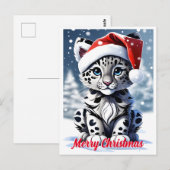 Winter Sneeuw Santa Schattige Sneeuw Leopard Cub K Briefkaart (Voorkant / Achterkant)