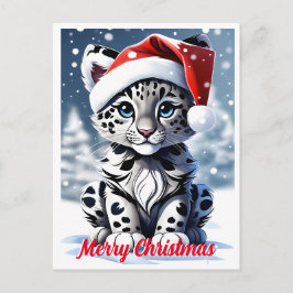 Winter Sneeuw Santa Schattige Sneeuw Leopard Cub K Briefkaart