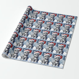 Winter Sneeuw Santa Schattige Sneeuw Leopard Cub K Cadeaupapier