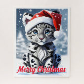 Winter Sneeuw Santa Schattige Sneeuw Leopard Cub K Legpuzzel (Verticaal)