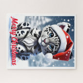 Winter Sneeuw Santa Schattige Sneeuw Leopard Cub K Legpuzzel (Horizontaal)