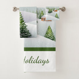 Winter Sneeuw Scene Kerstvakantie Bad Handdoek