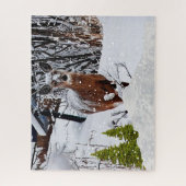 Winter Sneeuw Scene met Muildier Wilde Dieren Legpuzzel (Verticaal)