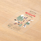 Winter Sneeuw Skiën Mountain Ski Slopes Verjaardag Acryl Uitnodigingen (Laagn)