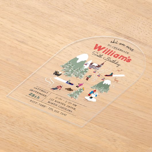 Winter Sneeuw Skiën Mountain Ski Slopes Verjaardag Acryl Uitnodigingen (Laagn)