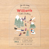 Winter Sneeuw Skiën Mountain Ski Slopes Verjaardag Acryl Uitnodigingen (Voorkant)