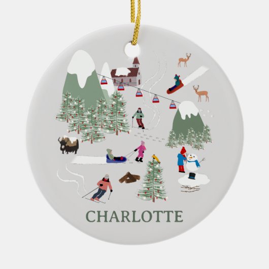 Winter Sneeuw Skiën Mountain Skigebieden Landschap Keramisch Ornament (Voorkant)