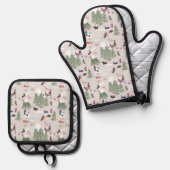 Winter Sneeuw Skiën Mountain Skigebieden Landschap Ovenwant & Pannenlap Set (Voorkant / Achterkant)