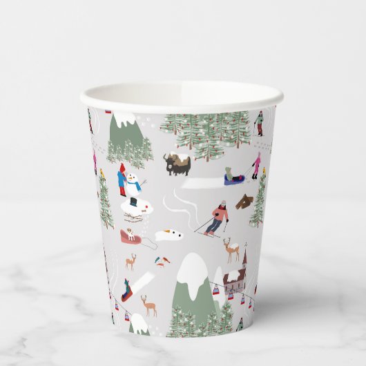 Winter Sneeuw Skiën Mountain Skigebieden Landschap Papieren Bekers (Links)