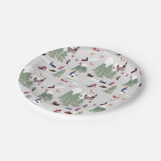 Winter Sneeuw Skiën Mountain Skigebieden Landschap Papieren Bordje (Gekanteld)