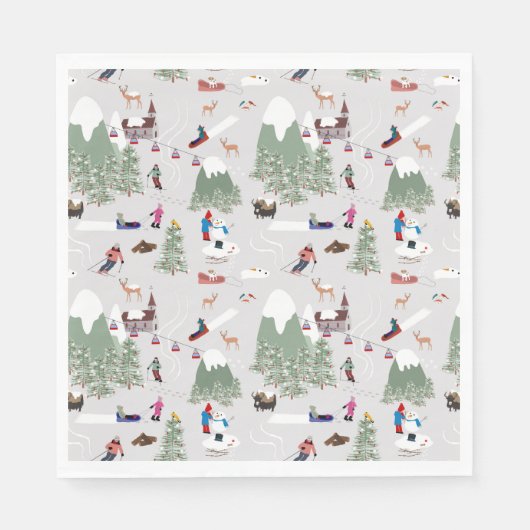 Winter Sneeuw Skiën Mountain Skigebieden Landschap Servet (Voorkant)