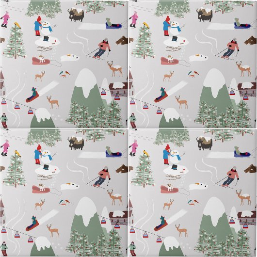 Winter Sneeuw Skiën Mountain Skigebieden Landschap Tegeltje