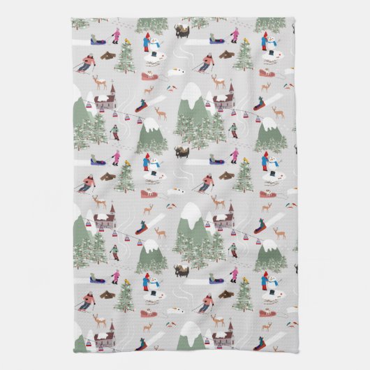 Winter Sneeuw Skiën Mountain Skigebieden Landschap Theedoek (Verticaal)