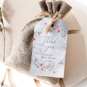 Winter sneeuw stoffig blauwe krans Dank je Cadeaulabel