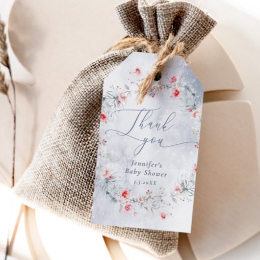 Winter sneeuw stoffig blauwe krans Dank je Cadeaulabel
