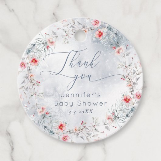 Winter sneeuw stoffige blauwe bessen Dank u Bedankjes Labels (Voorkant)