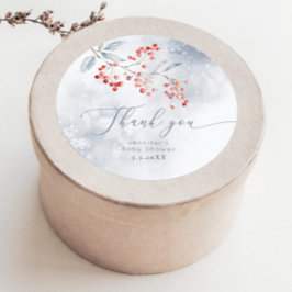 Winter sneeuw stoffige blauwe bessen Dank u Ronde Sticker