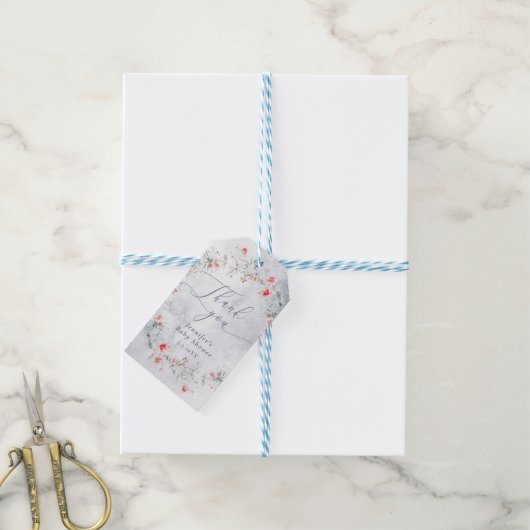 Winter sneeuw stoffige blauwe krans Dank u Cadeaulabel (Met Touw)