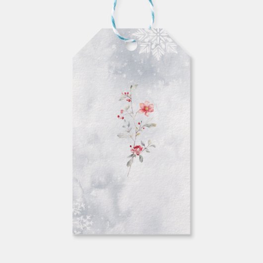 Winter sneeuw stoffige blauwe krans Dank u Cadeaulabel (Achterkant)