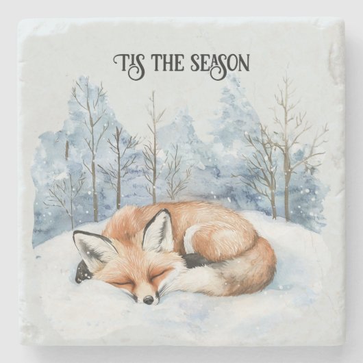 Winter Sneeuw Vos Kerstmis Stenen Onderzetter (Voorkant)