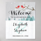 Winter Sneeuw Wonderland Vogels Rendier Trouwbord Poster (Voorkant)