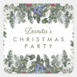 Winter Sneeuwbessen Pine Kerstmis gepersonaliseerd Vierkante Sticker