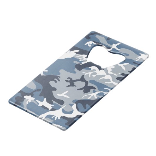 Winter Sneeuwblauwe Camouflage, Militair, Leger Creditkaart Flessenopener (Voorkant Gekanteld)