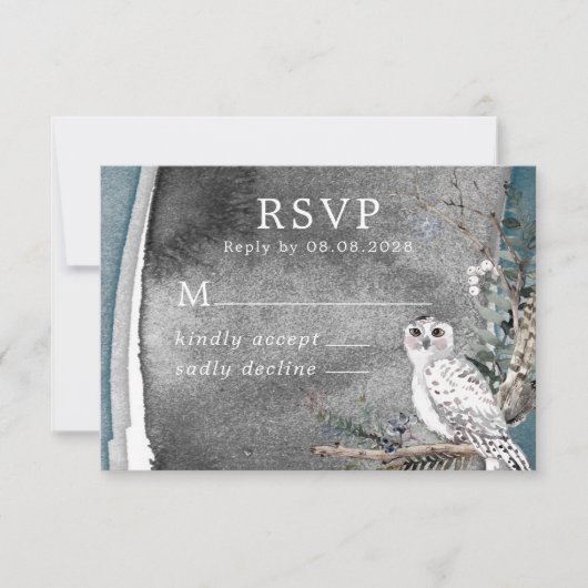 Winter Sneeuwbocht Moon Branch Paint Wedding RSVP (Voorkant)
