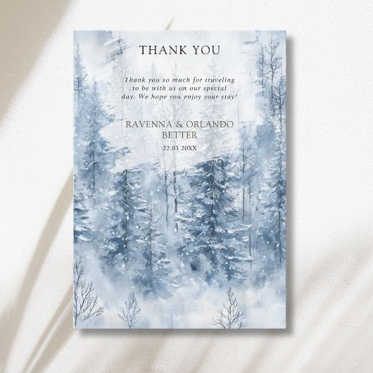 Winter Sneeuwboom Bos Bruiloft Dank Je Kaart