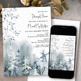 Winter Sneeuwbos en deer Wedding Rehearsal Kaart