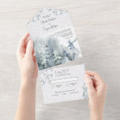 Winter Sneeuwbos en Waterverf bruiloft Deer All In One Uitnodiging (Afscheurbaar)