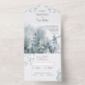 Winter Sneeuwbos en Waterverf bruiloft Deer All In One Uitnodiging (Binnen)