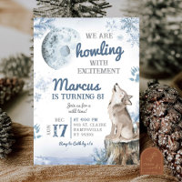 Winter Sneeuwbos Maan Wolf Howling Verjaardag