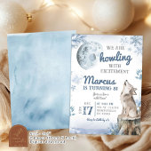 Winter Sneeuwbos Maan Wolf Howling Verjaardag Kaart